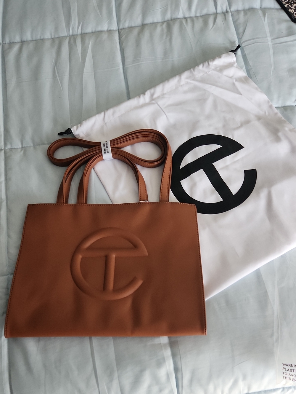 Tan Leather TELFAR Tote Bag with Embossed Logo - Women